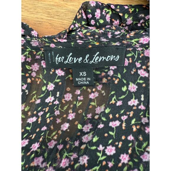 For Love & Lemons Black Long Sleeve Floral Sheet Top Size XS - Picture 2 of 8